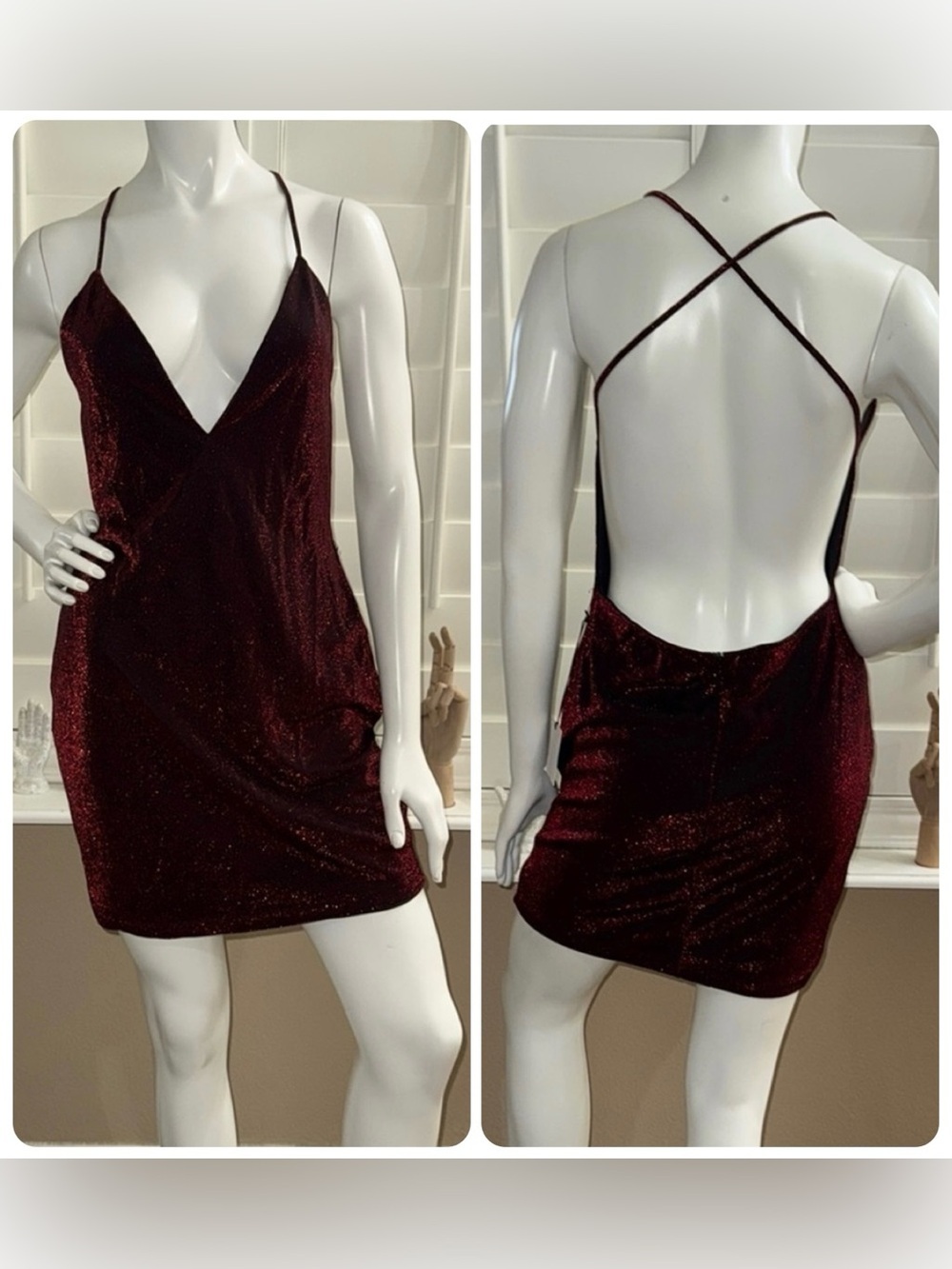 by the way Lily Backless Halter Mini Dress Red Metallic